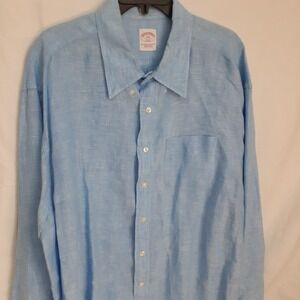 Brooks Brothers 346 Blue Long Sleeve Button Up Shirt Men's XXL 100% Linen